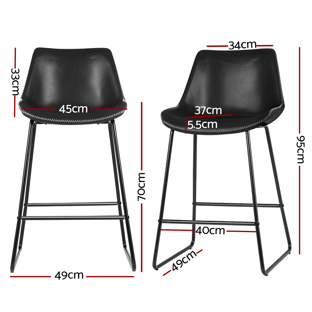 Artiss Fenella Bar Stools - Black Leather &Amp; Metal (Set Of 2) – Sumo Deals Artiss Bar Stools Kitchen Counter Barstools Leather Metal Chairs Black X2 Product Image