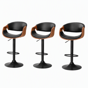 Artiss Bar Stools X3 Kitchen Counter Chair Gas Lift Swivel Pu Ambrus Black Product Image
