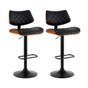 Artiss 2X Bar Stools Kitchen Dining Chairs Gas Lift Stool Wooden Leather Black Product Image
