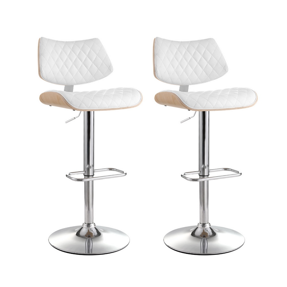 Artiss 2X White Wooden Bar Stools With Gas Lift – Sumo Deals Artiss 2X Bar Stools Kitchen Dining Chairs Gas Lift Stool Wooden Leather White Product Image