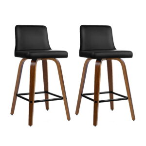 Artiss 2x Bar Stools Swivel Leather Padded Wooden product image