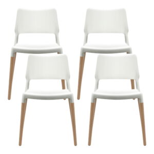 Artiss Dining Chairs Set Of 4 Plastic Wooden Stackable White Product Image