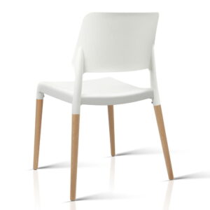 Artiss Dining Chairs Set Of 4 Plastic Wooden Stackable White Product Image