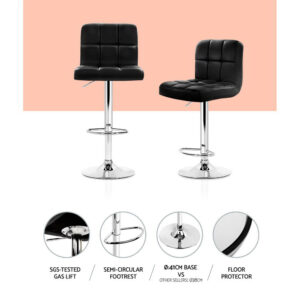 Artiss 2X Bar Stools Leather Gas Lift Black Product Image
