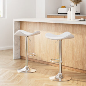 Artiss 2x Bar Stools Leather Gas Lift Chair White product image