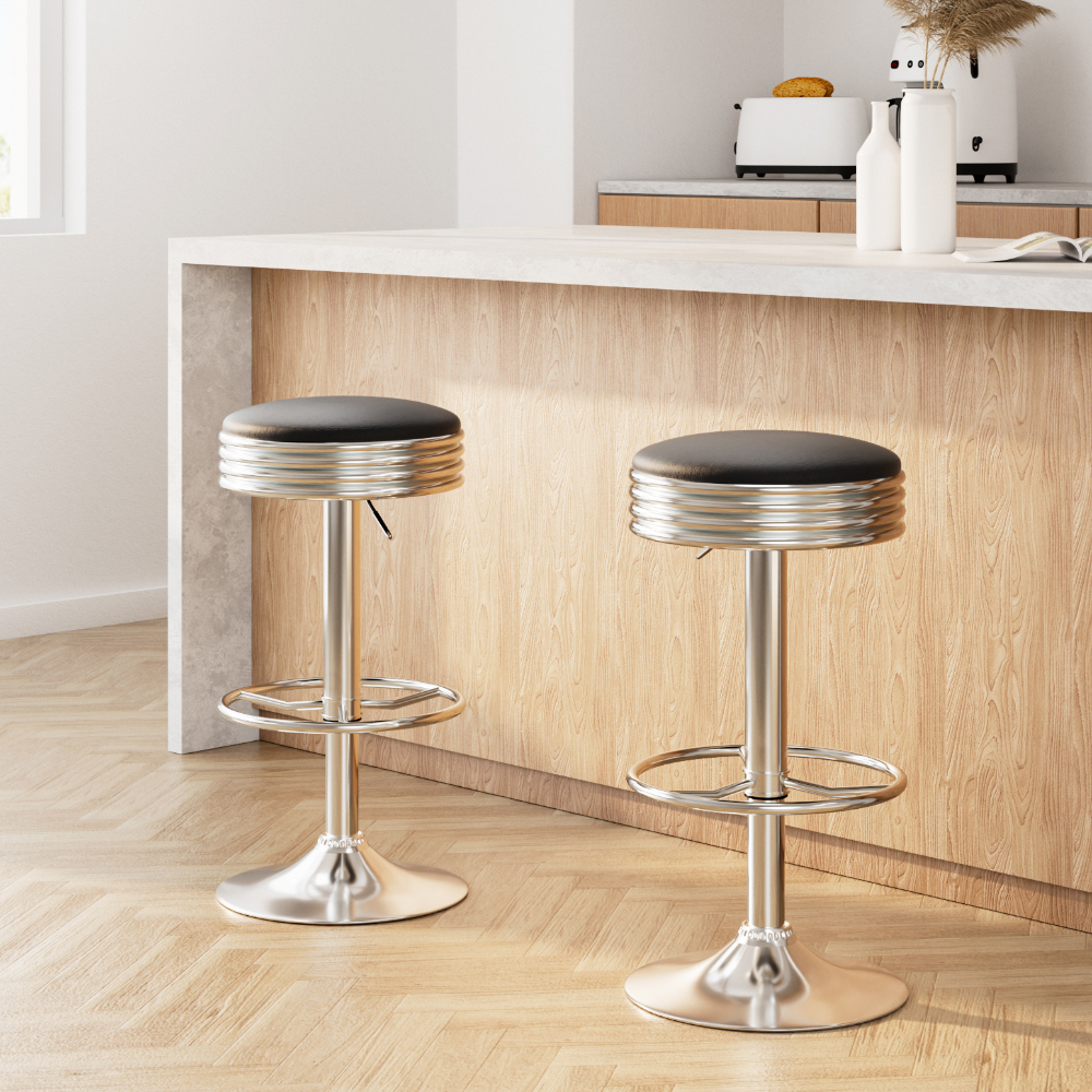 Artiss Set Of 2 Black Pu Leather Bar Stools – Sumo Deals Artiss Set Of 2 Backless Pu Leather Bar Stools - Black And Chrome Product Image
