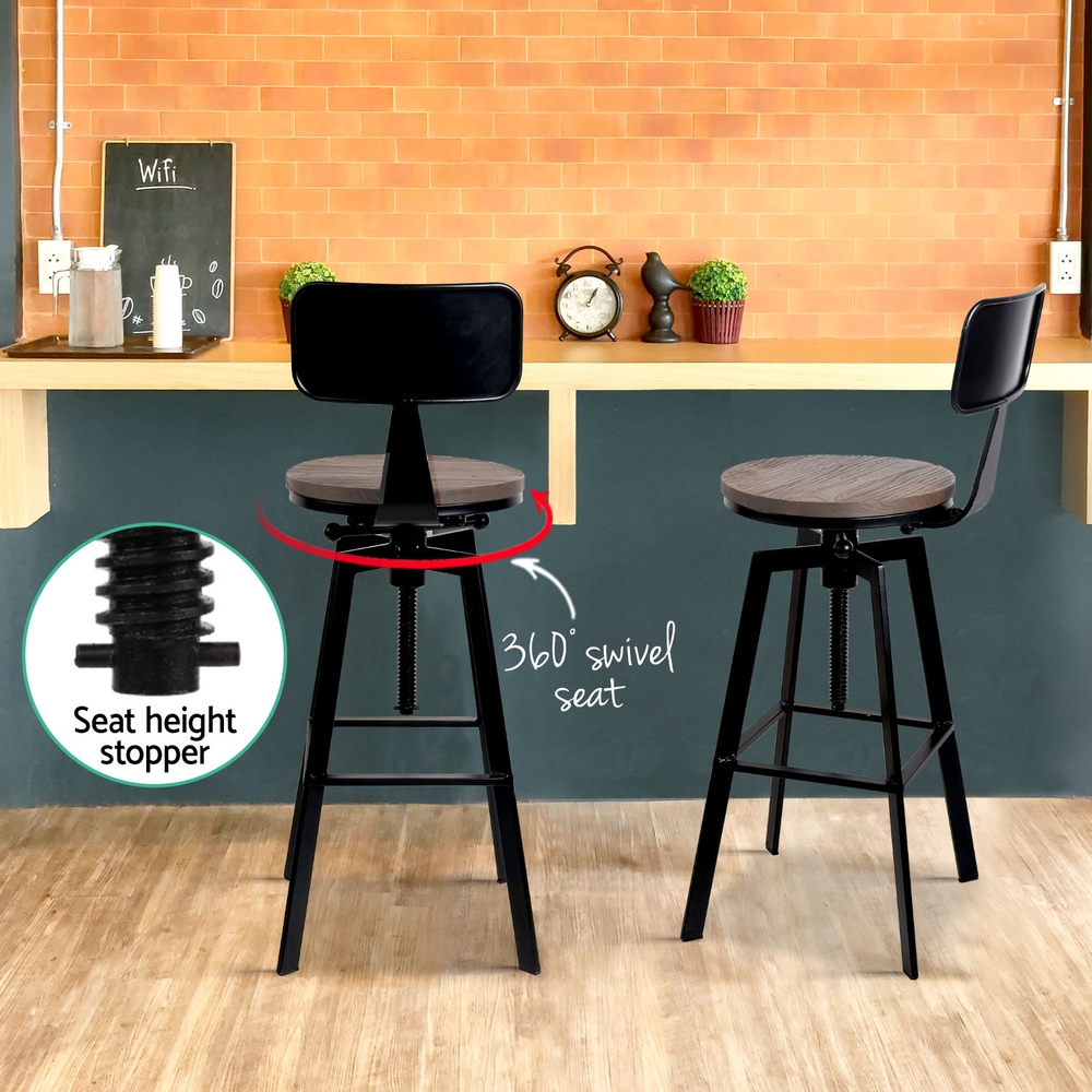 Artiss 4X Bar Stools | Adjustable Wood &Amp; Metal – Sumo Deals Artiss 4X Bar Stools Kitchen Dining Chairs Adjustable Wood Stool W/Backrest Product Image