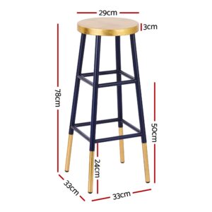 Artiss Metal Gold Navy Bar Stools (Set Of 2) – Sumo Deals Artiss 2X Bar Stools Metal Gold Navy Product Image