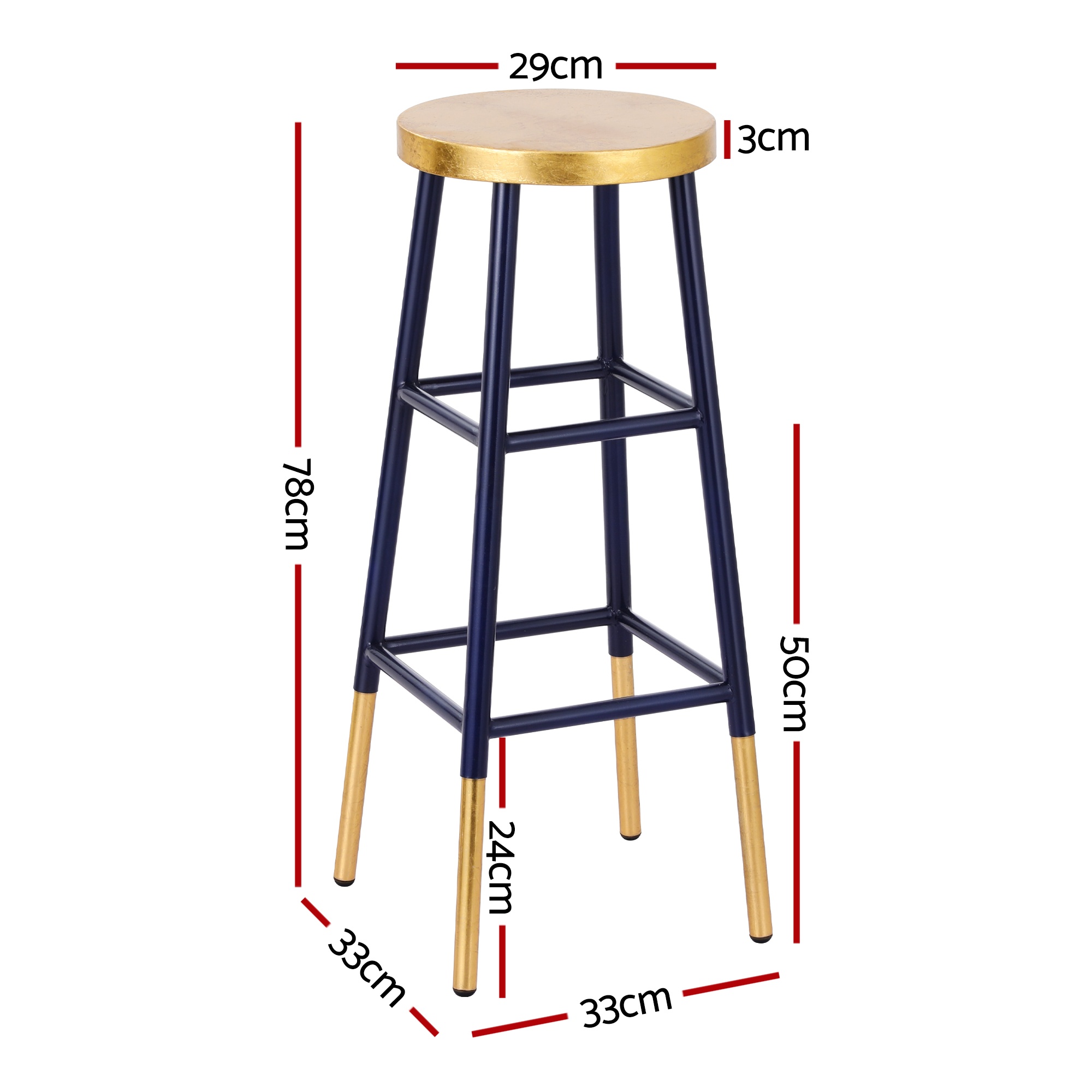 Artiss Metal Gold Navy Bar Stools (Set Of 2) – Sumo Deals Artiss 2X Bar Stools Metal Gold Navy Product Image
