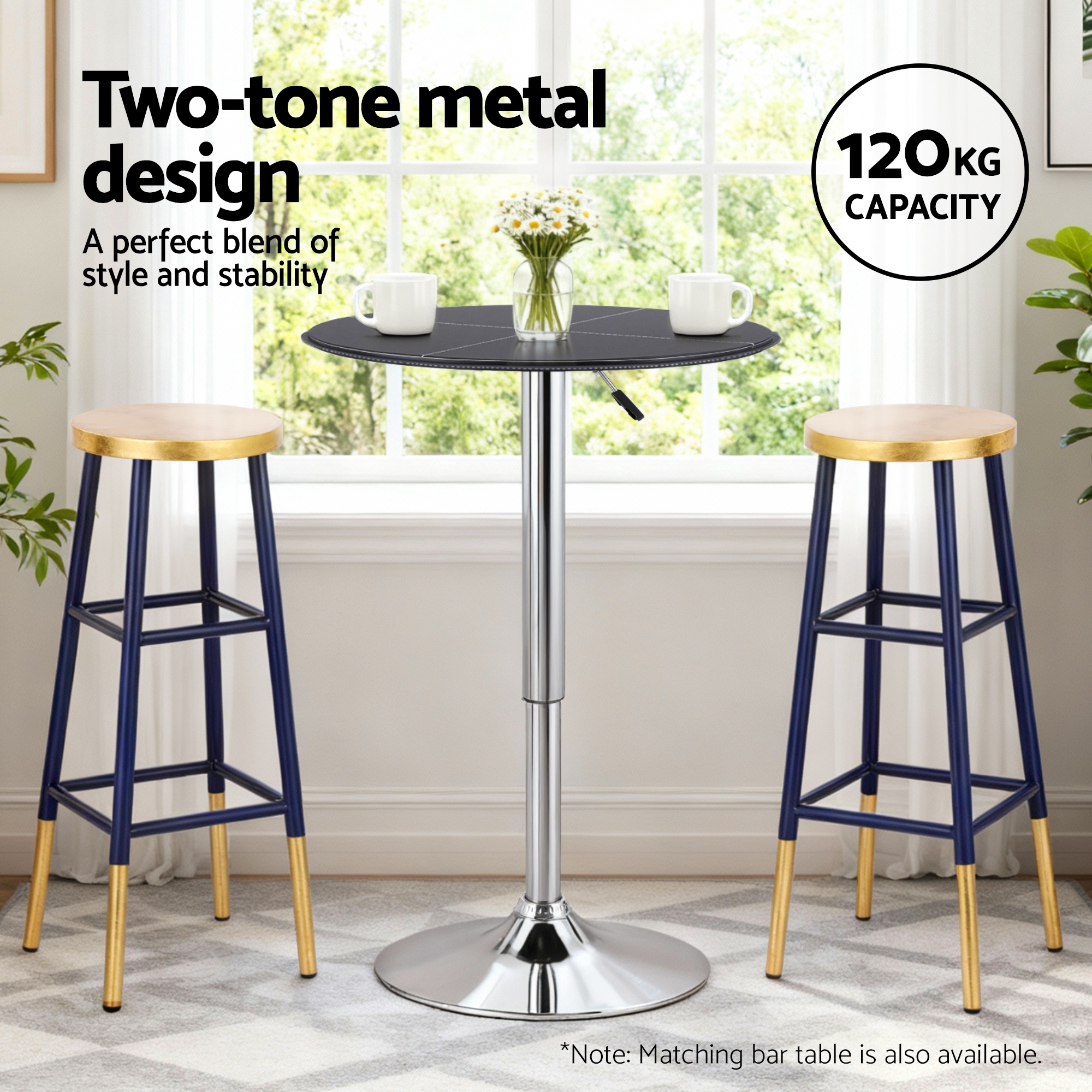 Artiss Metal Gold Navy Bar Stools (Set Of 2) – Sumo Deals Artiss 2X Bar Stools Metal Gold Navy Product Image
