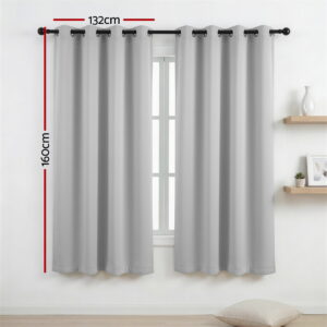 Artiss Blockout Curtains 2X 132X160Cm Thermal Insulated Eyelet Drapes Grey Product Image