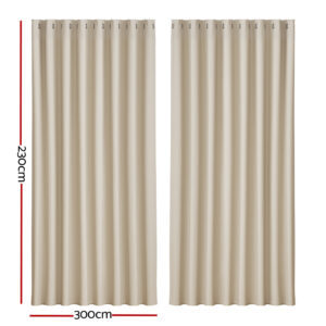 Artiss Blockout Curtains Eyelet 300X230Cm Beige (Pair) – Sumo Deals Artiss 2X Blockout Curtains Eyelet 300X230Cm Beige Product Image