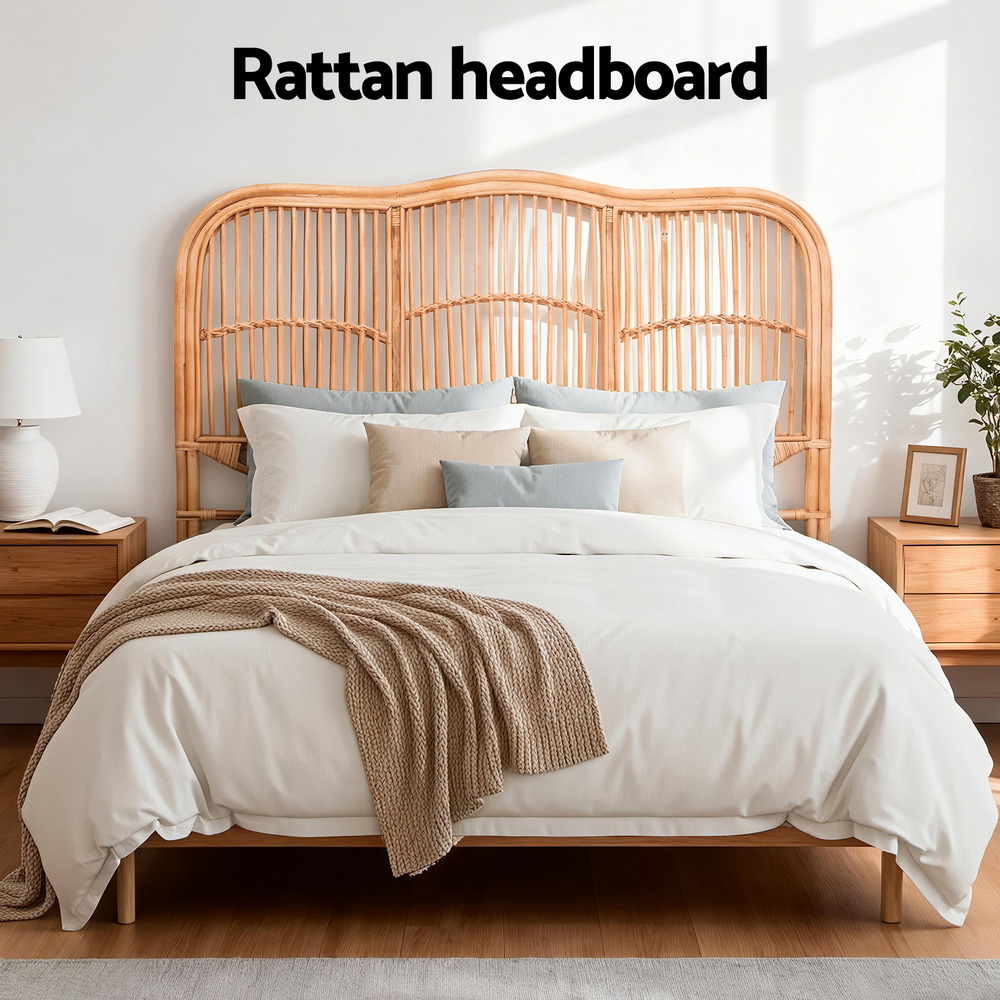 Artiss Nero Rattan Queen Bed Headboard – Sumo Deals Artiss Bed Headboard Queen Bedhead Rattan - Nero Pine Product Image