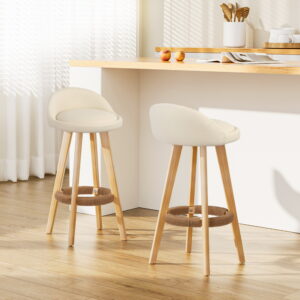 Artiss 2x Bar Stools Padded Leather Wooden Beige product image