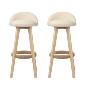 Artiss 2X Bar Stools Padded Leather Wooden Beige Product Image