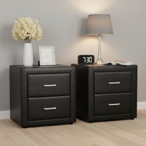 Artiss 2X Bedside Table 2 Drawers Side Table Leather - CADEN Black product image