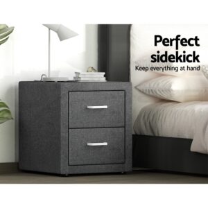 Artiss Caden Grey Bedside Table With 2 Drawers – Sumo Deals Artiss 2X Bedside Table 2 Drawers Side Table Fabric - Caden Grey Product Image