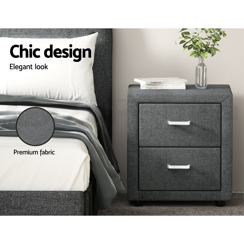 Artiss Caden Grey Bedside Table With 2 Drawers – Sumo Deals Artiss 2X Bedside Table 2 Drawers Side Table Fabric - Caden Grey Product Image