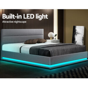 Artiss Bed Frame Queen Size Led Gas Lift Grey Lumi Product Image