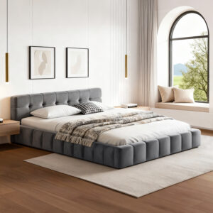 Artiss Double Size Bed Frame Plush Soft Headboard Velvet Platform Base for Modern Bedrooms Grey product image