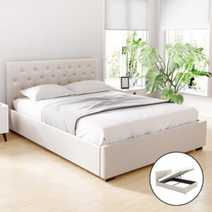 Artiss Bed Frame Queen Size Gas Lift Beige VILA product image