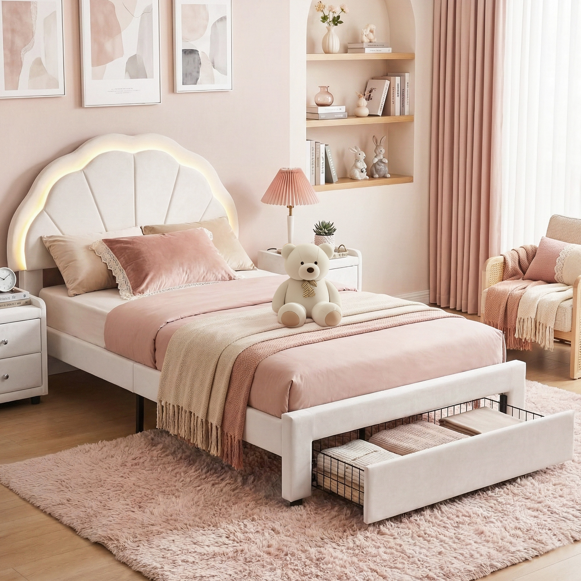 Artiss King Single Bed Frame | Velvet &Amp; Led Storage – Sumo Deals Artiss King Single Bed Frame With Storage Drawer Upholstered Velvet Platform Bed Led Headboard Product Image