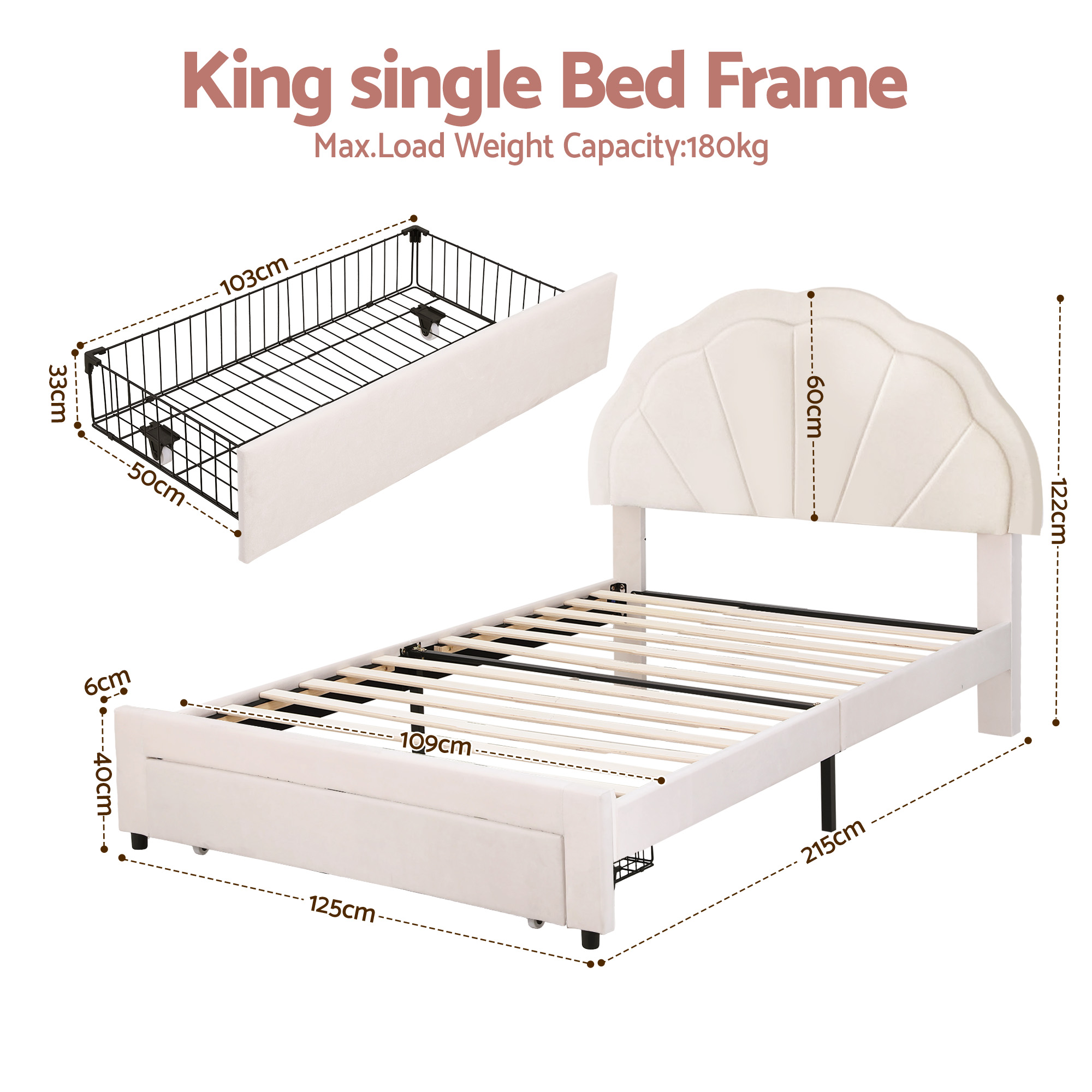 Artiss King Single Bed Frame | Velvet &Amp; Led Storage – Sumo Deals Artiss King Single Bed Frame With Storage Drawer Upholstered Velvet Platform Bed Led Headboard Product Image