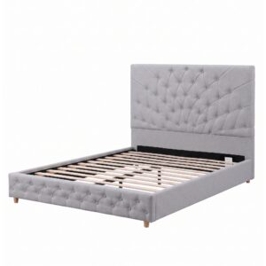 Artiss Double Bed Frame With Tufted Headboard And Plywood Slats Grey Product Image