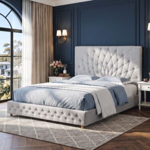 Artiss Queen Bed Frame With Tufted Headboard And Plywood Slats Grey Product Image