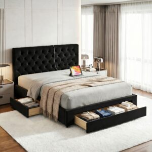 Artiss King Bed Frame Storage Charging Station Upholstered 3 Drawers USB Type-C product image