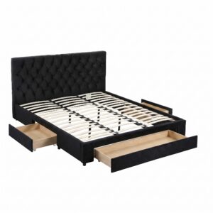 Artiss King Bed Frame Storage Charging Station Upholstered 3 Drawers Usb Type-C Product Image