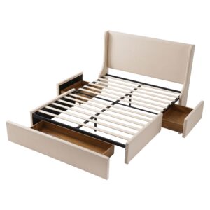Artiss Double Upholstered Bed Frame With 3 Storage Drawers – Sumo Deals Artiss Double Upholstered Bed Frame With 3 Storage Drawers Wingback Headboard Heavy Duty Metal Platf Product Image