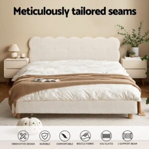 Artiss Double Bed Frame Cloud Headboard Boucle Fabric Mattress Platform Base White Product Image