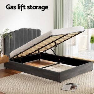 Artiss Bed Frame Double Size Velvet Grey Fion Product Image
