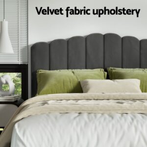 Artiss Bed Frame Double Size Velvet Grey Fion Product Image