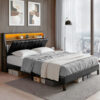 Artiss Queen Bed Frame Led Storage Headboard With Charging Station Black Product Image