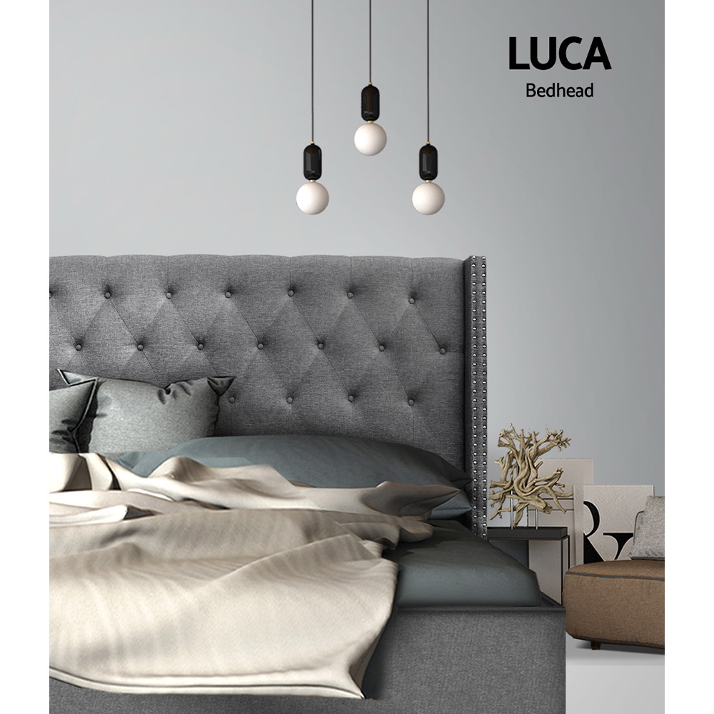 Artiss Luca Queen Bed Headboard - Grey Fabric – Sumo Deals Artiss Bed Head Headboard Queen Size Fabric - Luca Grey Product Image