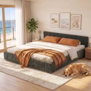 Artiss King Bed Frame Chenille Heavy Duty Platform Base Green 300kg Support No Box Spring Needed product image