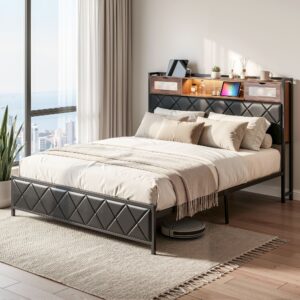 Artiss King Bed Frame with LED Lights and Storage Headboard Charging Station product image