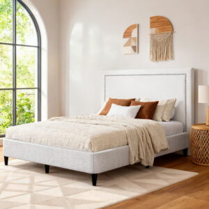 Artiss Queen Bed Frame with Headboard Platform Bed Base Grey Beige Fabric Metal product image