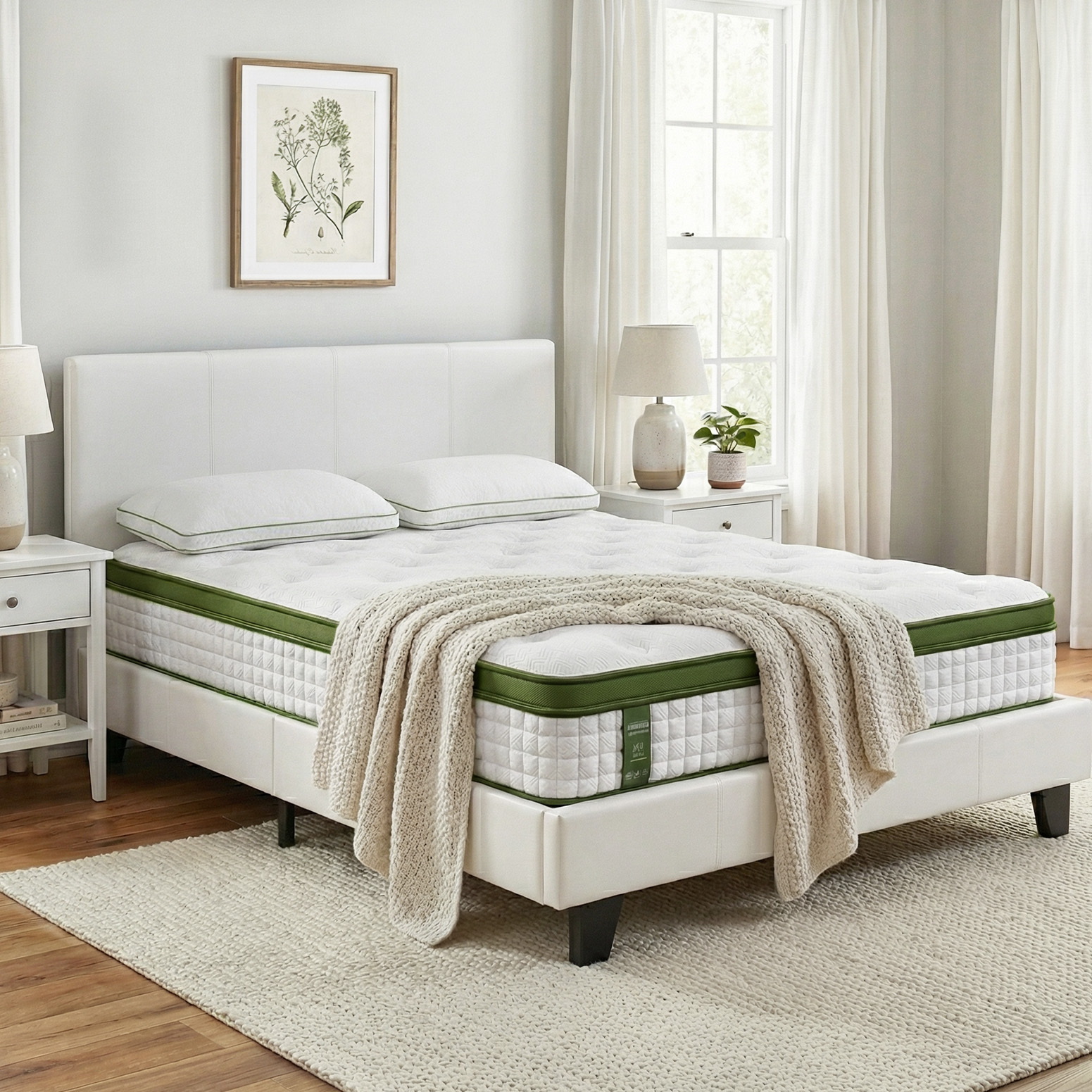 Artiss Double Bed Frame With Hybrid Mattress – Sumo Deals Artiss Double Bed Frame Platform White Pvc Leather Hybrid Mattress Modern Product Image