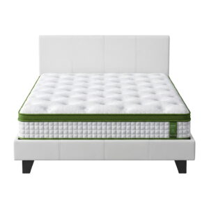 Artiss Double Bed Frame With Hybrid Mattress – Sumo Deals Artiss Double Bed Frame Platform White Pvc Leather Hybrid Mattress Modern Product Image