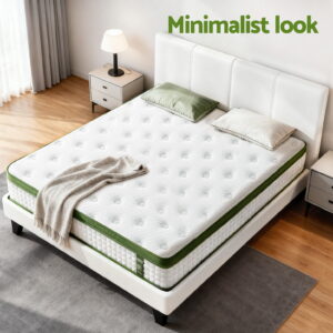 Artiss Double Bed Frame With Hybrid Mattress – Sumo Deals Artiss Double Bed Frame Platform White Pvc Leather Hybrid Mattress Modern Product Image