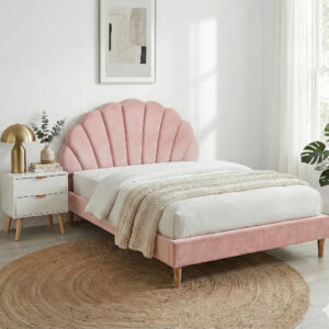 Artiss Double Bed Frame Scallop Headboard Pink Velvet with 2 Drawer Bedside Table product image