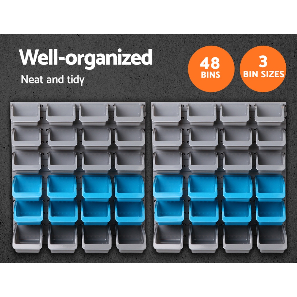 Giantz 48 Bin Wall Mounted Storage Rack – Sumo Deals Giantz 48 Storage Bin Rack Wall Mounted Steel Board Product Image