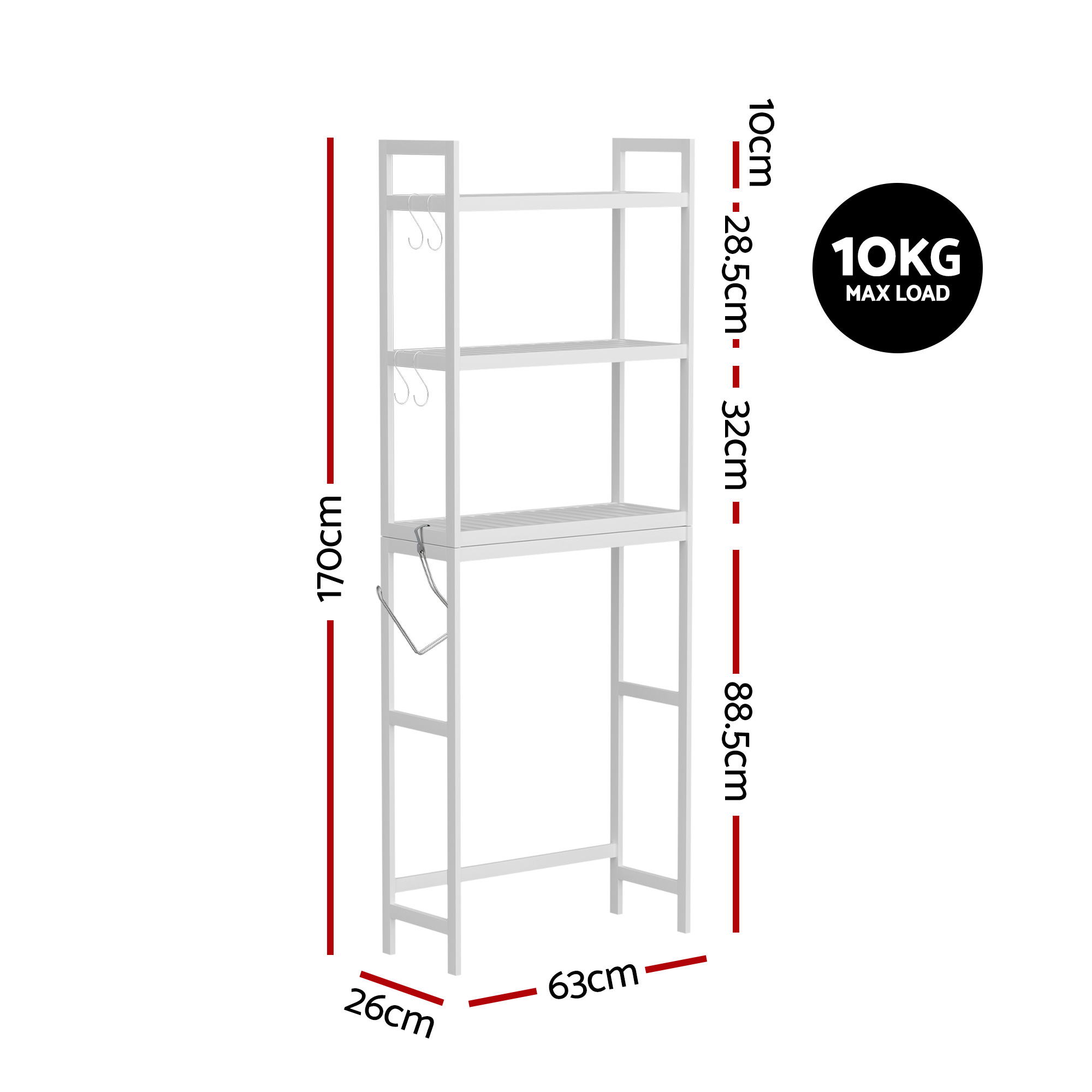 Artiss Over Toilet Storage Rack - 3 Tier White Organiser – Sumo Deals Artiss Over Toilet Storage Bathroom Rack Space Saving 3 Tier Organiser White Product Image