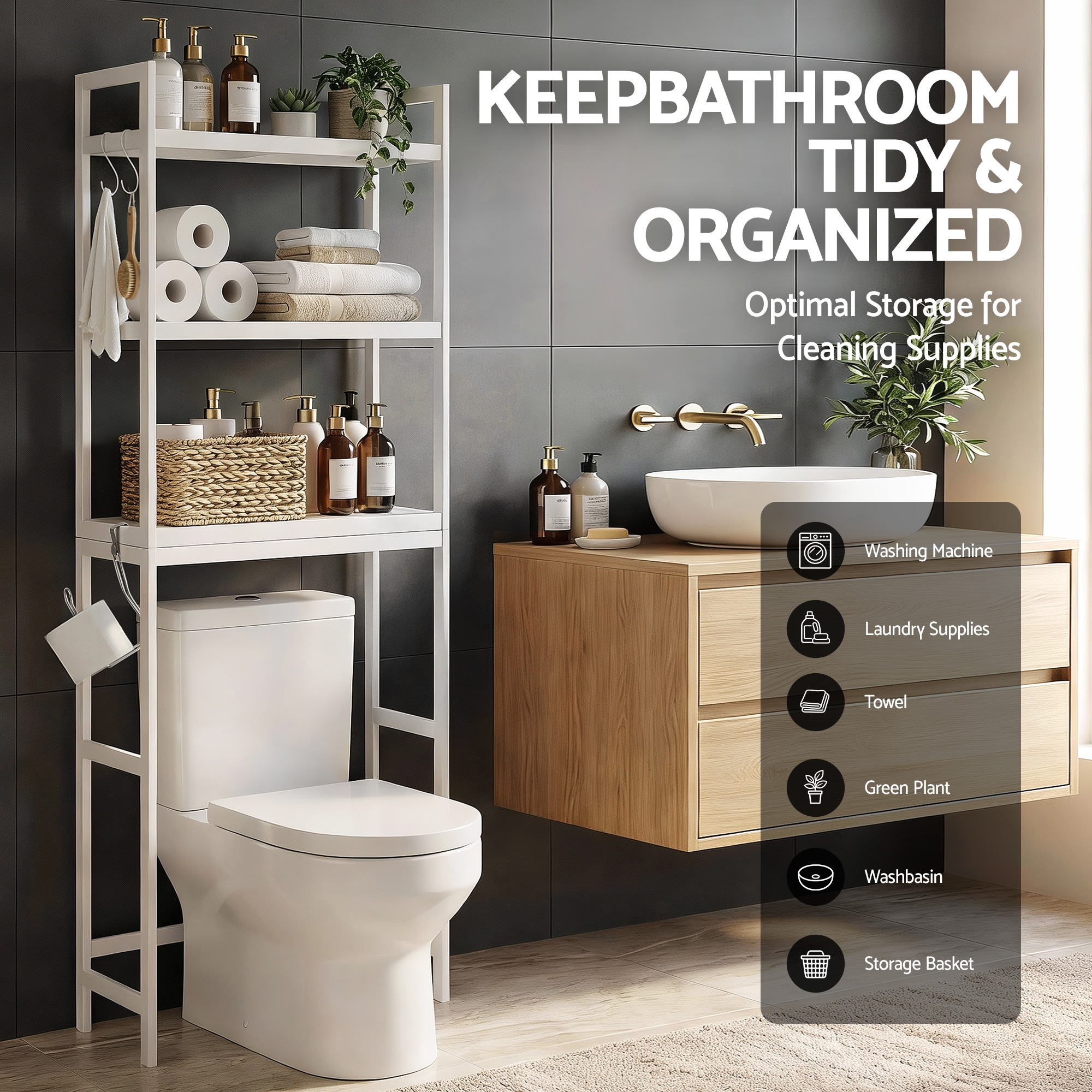 Artiss Over Toilet Storage Rack - 3 Tier White Organiser – Sumo Deals Artiss Over Toilet Storage Bathroom Rack Space Saving 3 Tier Organiser White Product Image