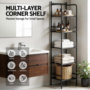 Artiss 5 Tier Floor Standing Corner Shower Caddy Bathroom Organizer Black Product Image