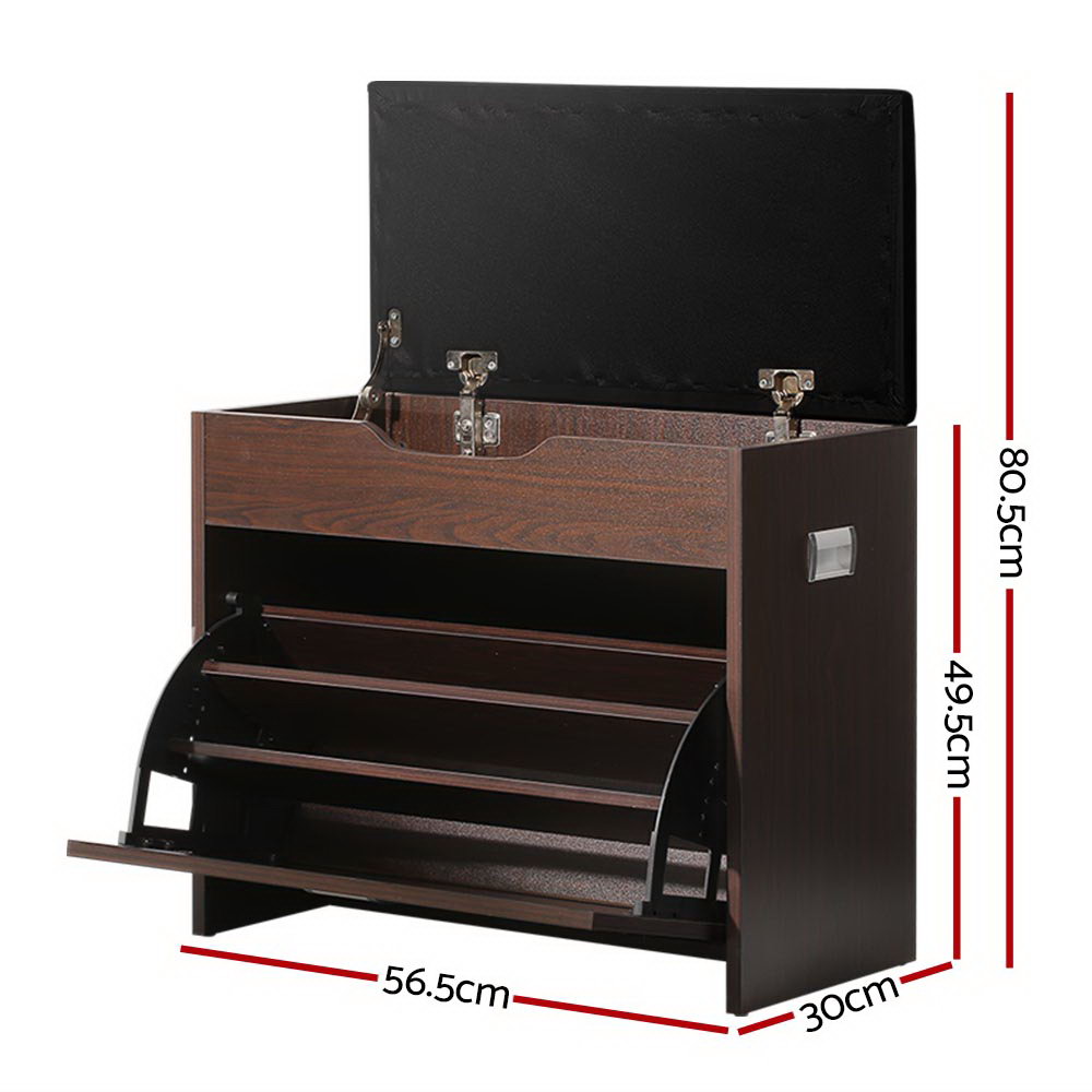 Artiss Shoe Rack Cabinet Bench 3-Tier Walnut – Sumo Deals Artiss Shoe Rack Cabinet Bench 3-Tier 15 Pairs Walnut Product Image