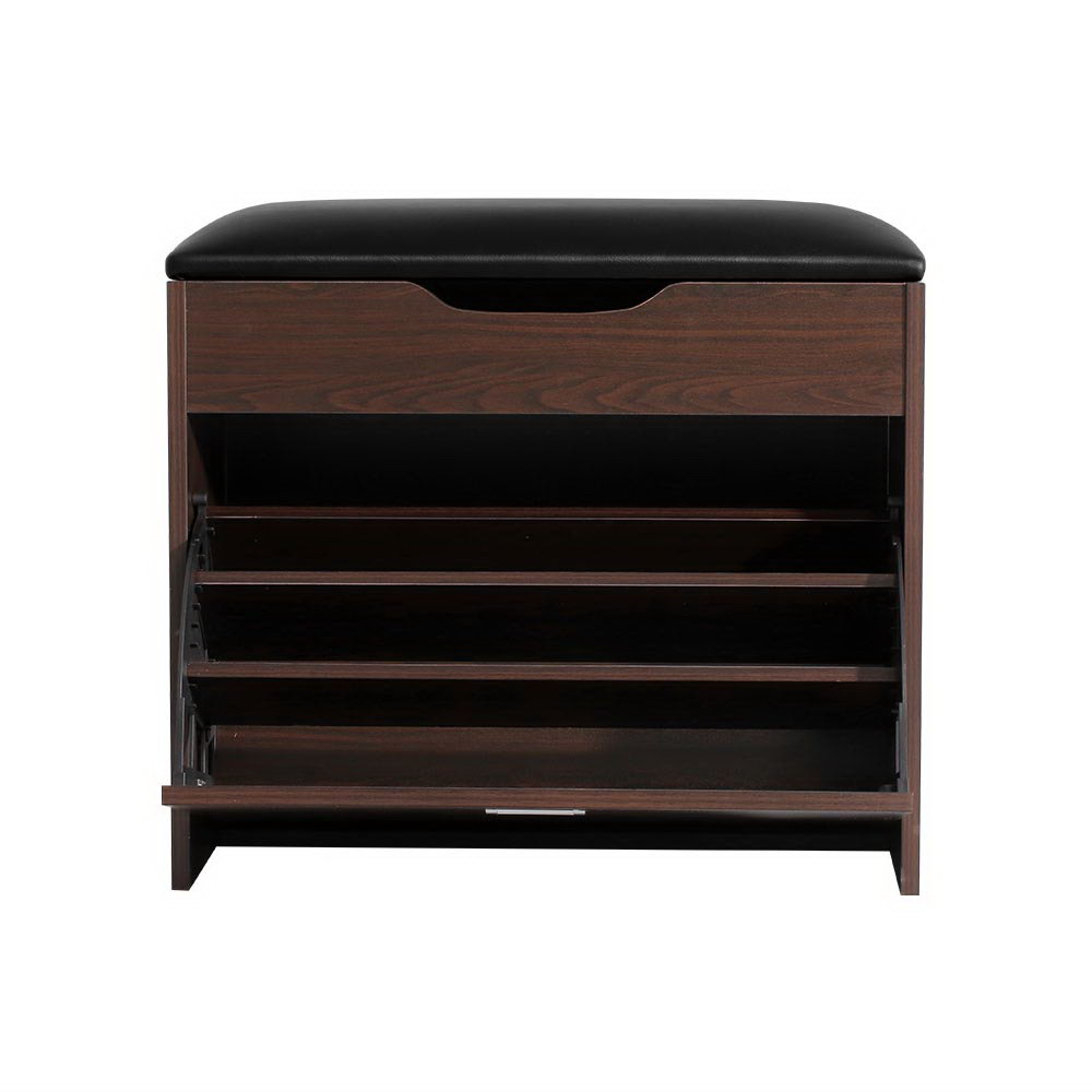 Artiss Shoe Rack Cabinet Bench 3-Tier Walnut – Sumo Deals Artiss Shoe Rack Cabinet Bench 3-Tier 15 Pairs Walnut Product Image